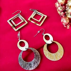 Fashion Silver Color Earrings Dangle French Wire Pierced Lot Of 2 Pairs